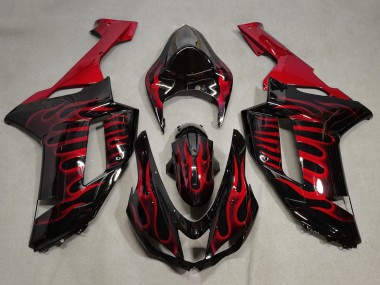 Großhandel Kawasaki ZX6R Motorrad Verkleidung 2007-2008 - Schwarz Rot Geschmiedet Carbonfaser
