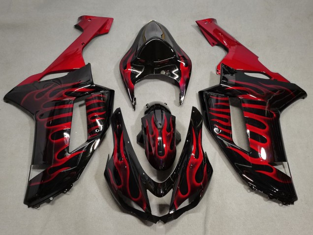 Großhandel Kawasaki ZX6R Motorrad Verkleidung 2007-2008 - Schwarz Rot Geschmiedet Carbonfaser