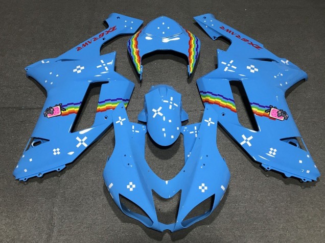 Großhandel Kawasaki ZX6R Motorrad Verkleidung 2007-2008 - Hellblau Regenbogen
