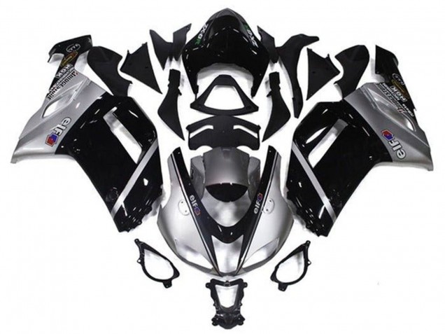 Großhandel Kawasaki ZX6R Motorrad Verkleidung 2007-2008 - Silber Schwarz Elf