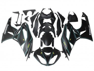 Großhandel Kawasaki ZX6R Motorrad Verkleidung 2009-2012 - Matt Schwarz Blau Gelb Streifen