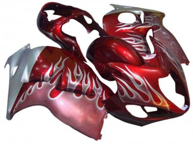 Großhandel Suzuki GSXR 1300 Hayabusa Motorrad Verkleidung 1996-2007 - Rot Silber Flamme