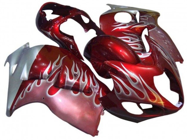Großhandel Suzuki GSXR 1300 Hayabusa Motorrad Verkleidung 1996-2007 - Rot Silber Flamme