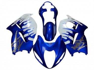 Großhandel Suzuki GSXR 1300 Hayabusa Motorrad Verkleidung 1996-2007 - Weiss Blau Chrome Flamme