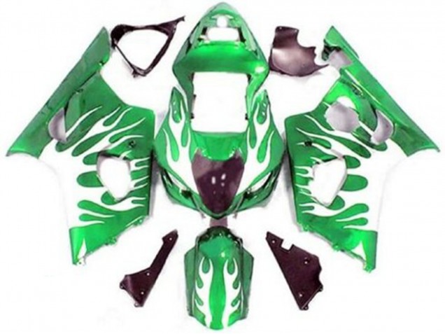 Großhandel Suzuki GSXR 1000 Motorrad Verkleidung 2003-2004 - Grun Weiss Flamme