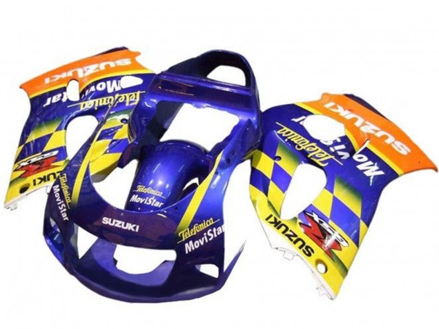 Großhandel Suzuki GSXR 600 / GSXR 750 Motorrad Verkleidung 1996-2000 - Blau Orange Gelb Telefumica MoviStar