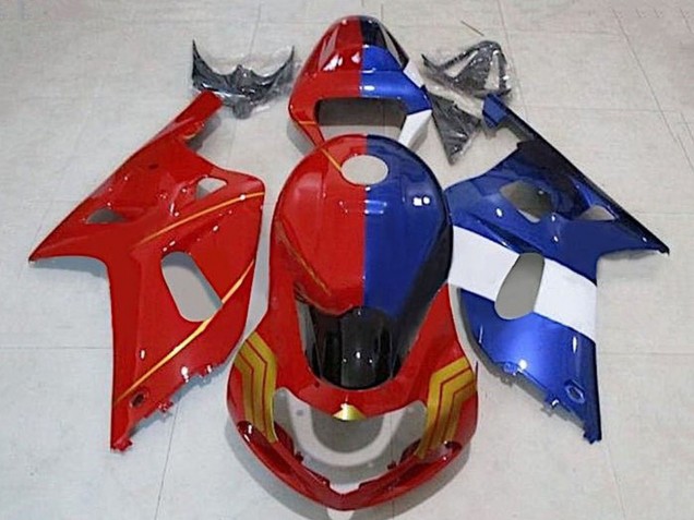 Großhandel Suzuki GSXR 600 / GSXR 750 Motorrad Verkleidung 2001-2003 - Rot Blau Geteiltes Gold