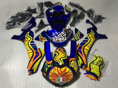 Großhandel Yamaha YZF 1000 R1 Motorrad Verkleidung 2015-2019 - Blau Gelb Orange Tribal Sun