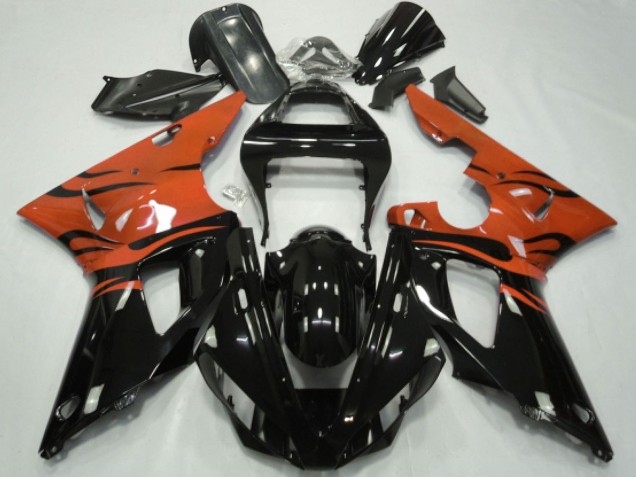 Großhandel Yamaha YZF 1000 R1 Motorrad Verkleidung 2000-2001 - Orange Glanzendes Schwarz Flamme
