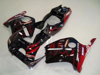 Großhandel Honda CBR250RR MC19 Motorrad Verkleidung 1988-1989 - Glanzendes Schwarz Rot Flamme