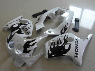 Großhandel Honda CBR250RR MC19 Motorrad Verkleidung 1988-1989 - Weiss Glanzendes Schwarz Flamme