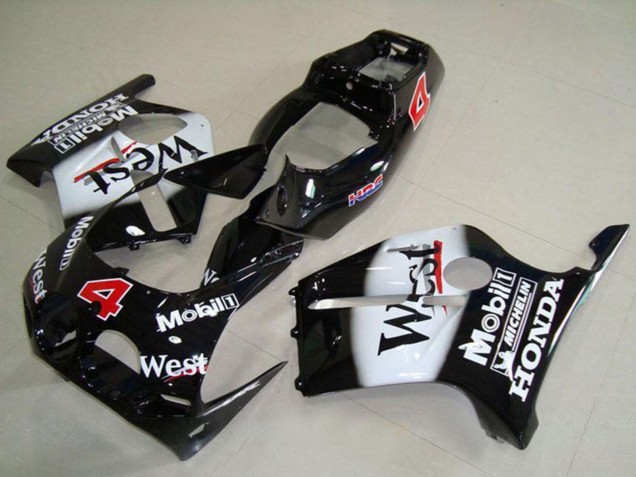 Großhandel Honda CBR250RR MC19 Motorrad Verkleidung 1988-1989 - Glanzendes Schwarz Weiss West Mobil HRC 4