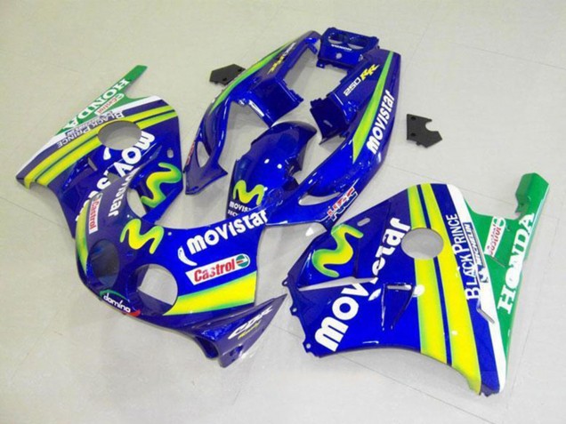 Großhandel Honda CBR250RR MC22 Motorrad Verkleidung 1990-1998 - Blau Gelb Grun MoviStar Castrol