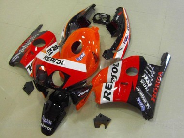 Großhandel Honda CBR250RR MC22 Motorrad Verkleidung 1990-1998 - Orange Weiss Rot Glanzendes Schwarz HRC Repsol
