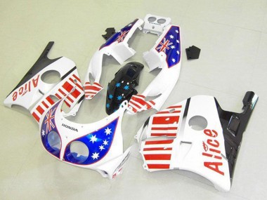 Großhandel Honda CBR250RR MC22 Motorrad Verkleidung 1990-1998 - Weiss Rot Blau Stern Alice