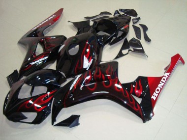 Großhandel Honda CBR1000RR Motorrad Verkleidung Kit 2006-2007 - Glanzendes Schwarz Rot Flamme