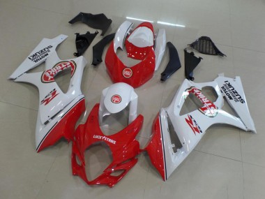 Großhandel Suzuki GSXR 1000 Motorrad Verkleidung 2007-2008 - Weiss Rot Lucky Strike