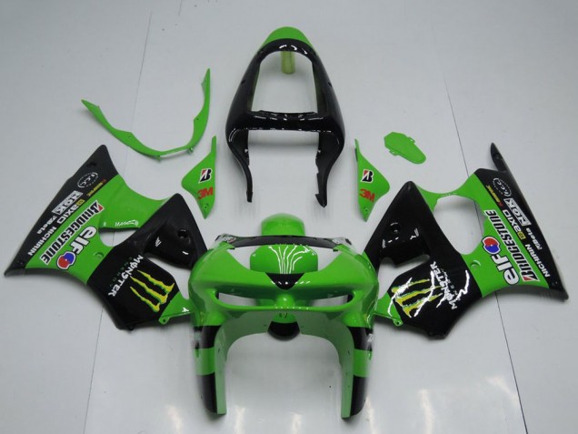 Großhandel Kawasaki ZX6R Motorrad Verkleidung 1998-1999 - Grun Glanzendes Schwarz Gelb Elf Bridgestone Monster
