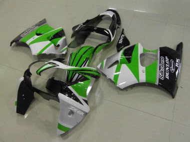 Großhandel Kawasaki ZX6R Motorrad Verkleidung 2000-2002 - Weiss Grun Glanzendes Schwarz Streifen Silkolene Dunlop
