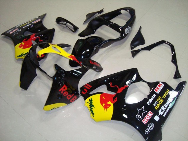 Großhandel Kawasaki ZX6R Motorrad Verkleidung 2000-2002 - Glanzendes Schwarz Gelb Red Bull