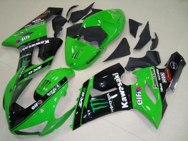 Großhandel Kawasaki ZX6R Motorrad Verkleidung 2005-2006 - Grun Glanzendes Schwarz Elf Monster
