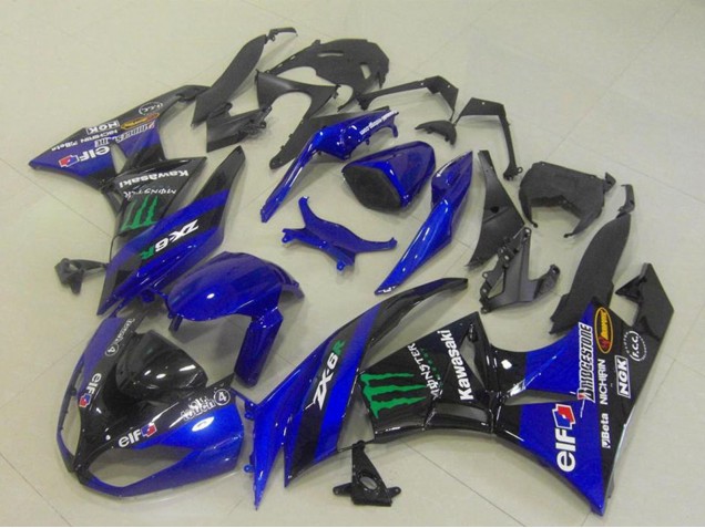 Großhandel Kawasaki ZX6R Motorrad Verkleidung 2009-2012 - Blau Glanzendes Schwarz Grun Elf Monster Bridgestone