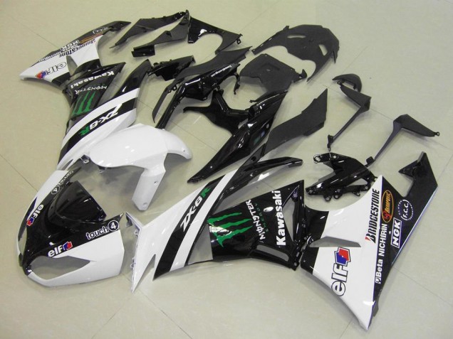 Großhandel Kawasaki ZX6R Motorrad Verkleidung 2009-2012 - Weiss Glanzendes Schwarz Grun Elf Touch4 Monster Bridgestone
