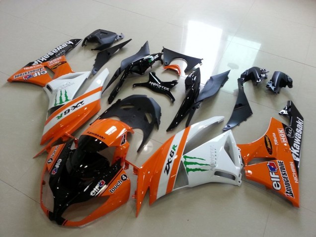 Großhandel Kawasaki ZX6R Motorrad Verkleidung 2009-2012 - Orange Weiss Glanzendes Schwarz Grun Elf Bridgestone Monster