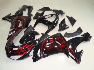 Großhandel Kawasaki ZX10R Motorrad Verkleidung 2006-2007 - Glanzendes Schwarz Rot Flamme
