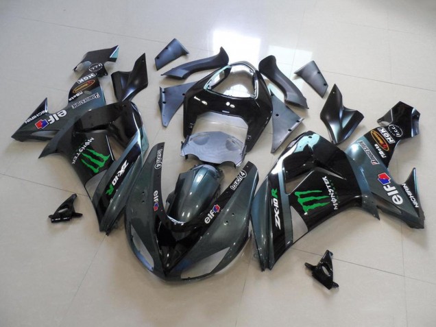 Großhandel Kawasaki ZX10R Motorrad Verkleidung 2006-2007 - Glanzendes Schwarz Matt Schwarz Grun Elf Touch4 Monster Energy