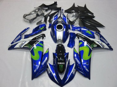 Großhandel Yamaha YZF R3 Motorrad Verkleidung 2015-2018 - Blau Weiss Schwarz Grun MoviStar Monster