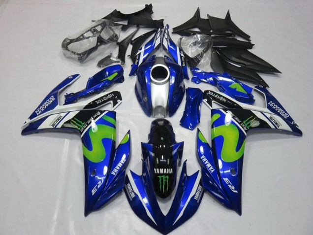 Großhandel Yamaha YZF R3 Motorrad Verkleidung 2015-2018 - Blau Weiss Schwarz Grun MoviStar Monster