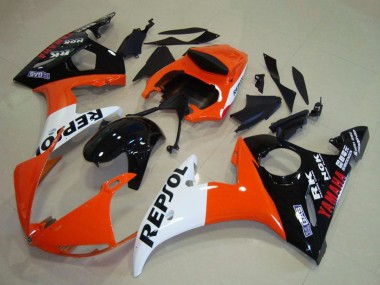 Großhandel Yamaha YZF R6 Motorrad Verkleidung 2003-2004 - Orange Weiss Glanzendes Schwarz Repsol
