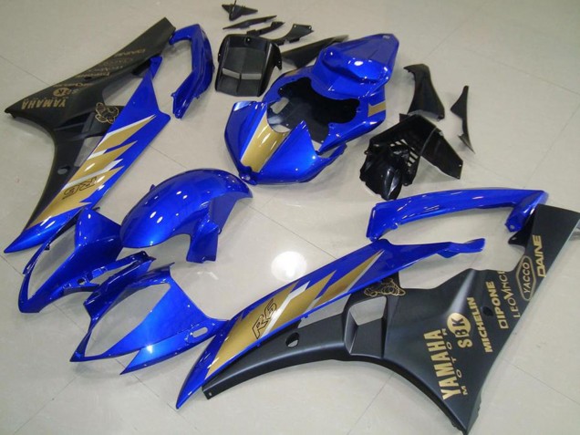 Großhandel Yamaha YZF R6 Motorrad Verkleidung 2006-2007 - Blau Gold Matt Schwarz