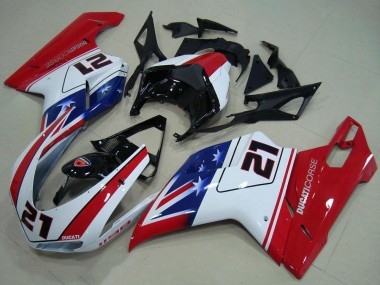Großhandel Ducati 1198 Motorrad Verkleidung 2007-2014 - Weiss Rot Blau Glanzendes Schwarz 21