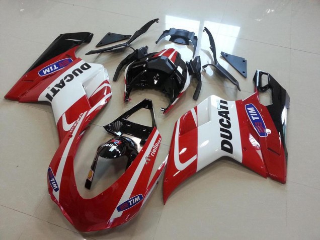 Großhandel Ducati 848 1098 1198 Motorrad Verkleidung 2007-2014 - Weiss Rot Glanzendes Schwarz Tim