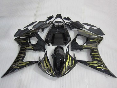Großhandel Yamaha YZF R6 Motorrad Verkleidung 2003-2004 - Glanzendes Schwarz Gold Flamme