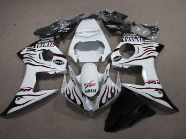 Großhandel Yamaha YZF R6 Motorrad Verkleidung 2003-2004 - Weiss Glanzendes Schwarz Flamme Hai