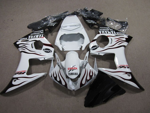 Großhandel Yamaha YZF R6 Motorrad Verkleidung 2003-2004 - Weiss Glanzendes Schwarz Flamme Hai