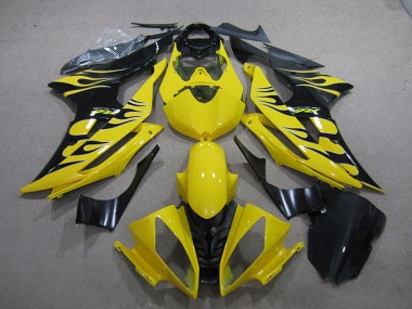 Großhandel Yamaha YZF R6 Motorrad Verkleidung 2008-2016 - Gelb Glanzendes Schwarz Flamme