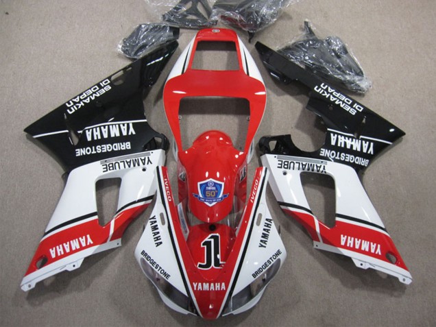 Großhandel Yamaha YZF R1 Motorrad Verkleidung 1998-1999 - Weiss Rot Glanzendes Schwarz Yamalube 50