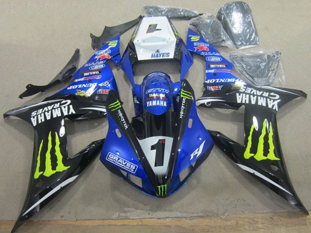 Großhandel Yamaha YZF R1 Motorrad Verkleidung 2002-2003 - Weiss Blau Schwarz Neon Gelb Monster Graves 1