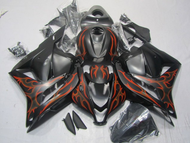 Großhandel Honda CBR600RR Motorrad Verkleidung 2009-2012 - Matt Schwarz Orange Flamme