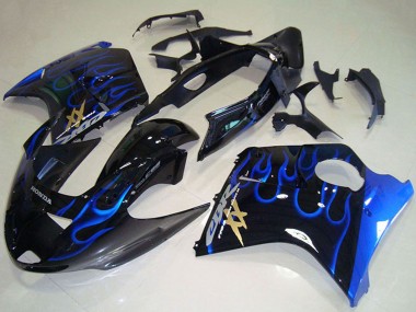 Großhandel Honda CBR1100XX Blackbird Abs Motorrad Verkleidungen 1996-2007 - Glanzendes Schwarz Blau Flamme