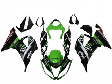 Großhandel Kawasaki ZX6R Motorrad Verkleidung 2013-2018 - Grun Schwarz Weiss Elf Monster