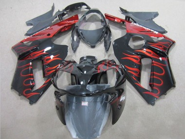 Großhandel Kawasaki ZX6R Motorrad Verkleidung 2007-2008 - Schwarz Rot Flamme