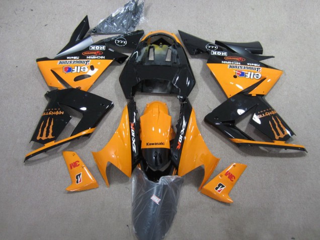 Großhandel Kawasaki ZX10R Motorrad Verkleidung 2004-2005 - Orange Glanzendes Schwarz 3M Monster