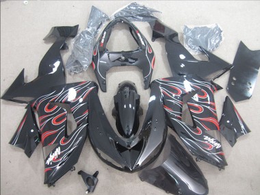 Großhandel Kawasaki ZX10R Motorrad Verkleidung 2006-2007 - Glanzendes Schwarz Rot Weiss Flamme