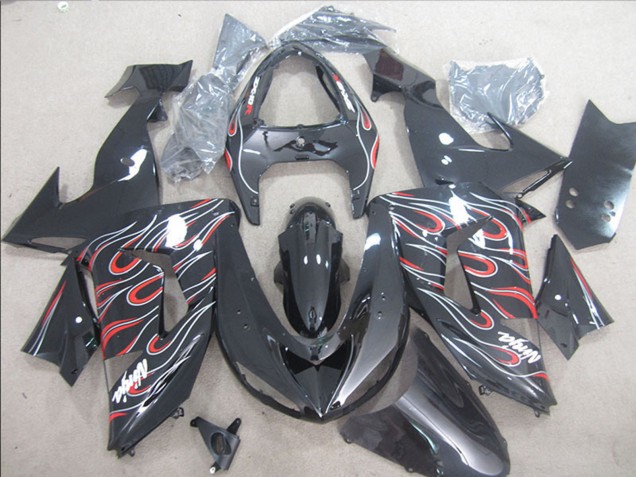 Großhandel Kawasaki ZX10R Motorrad Verkleidung 2006-2007 - Glanzendes Schwarz Rot Weiss Flamme