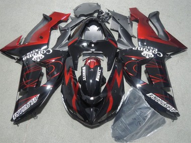 Großhandel Kawasaki ZX10R Motorrad Verkleidung 2006-2007 - Glanzendes Schwarz Rot Flamme Alstare Corona Extra